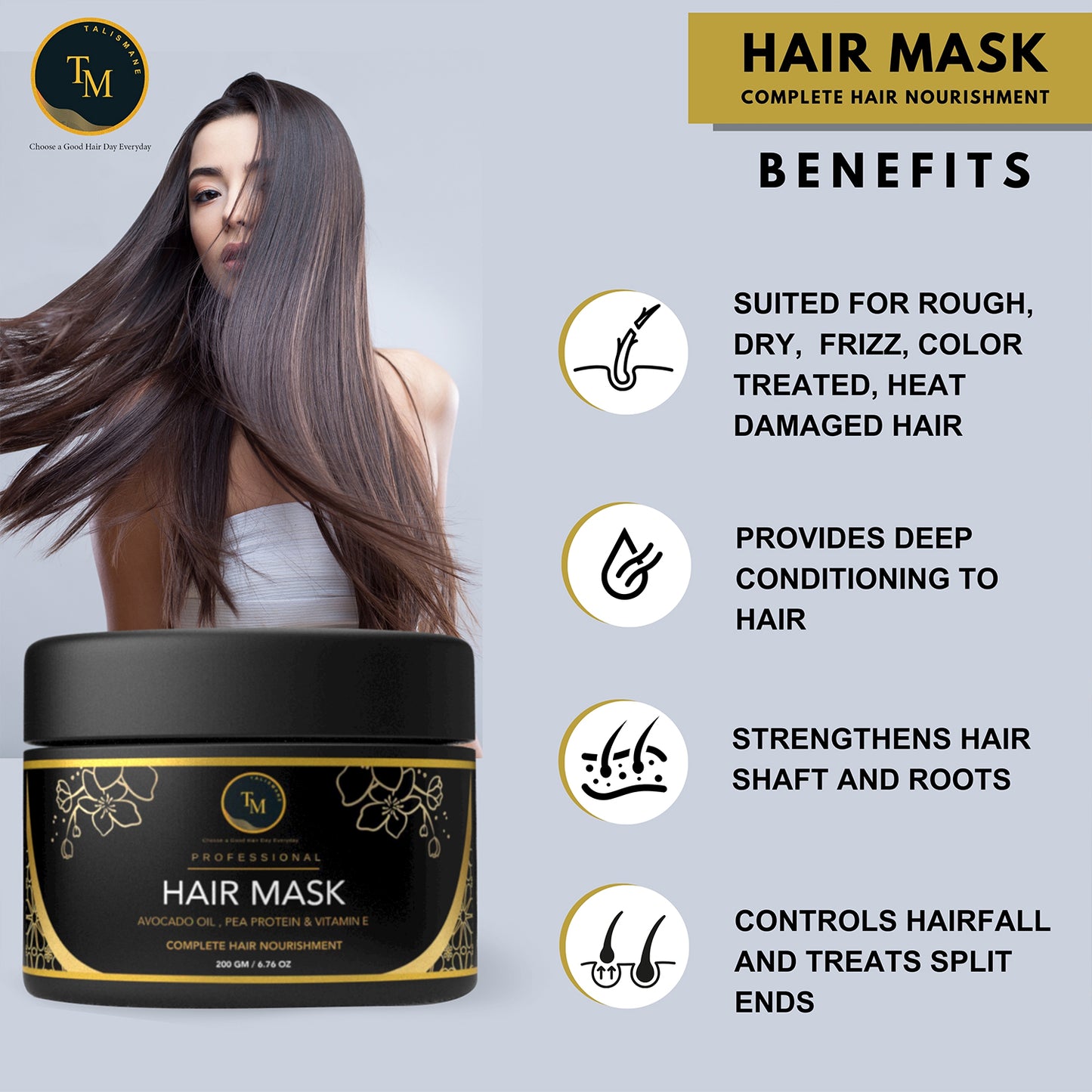 VEGAN HAIR MASK FOR DRY , FRIZZY, COLORED & TREATED HAIR