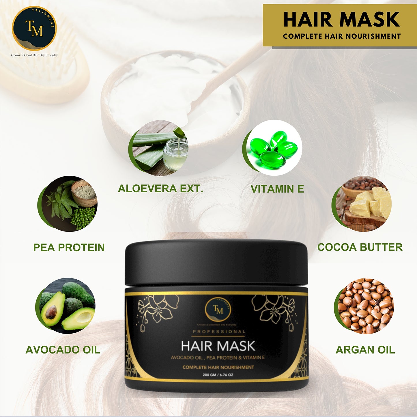 VEGAN HAIR MASK FOR DRY , FRIZZY, COLORED & TREATED HAIR