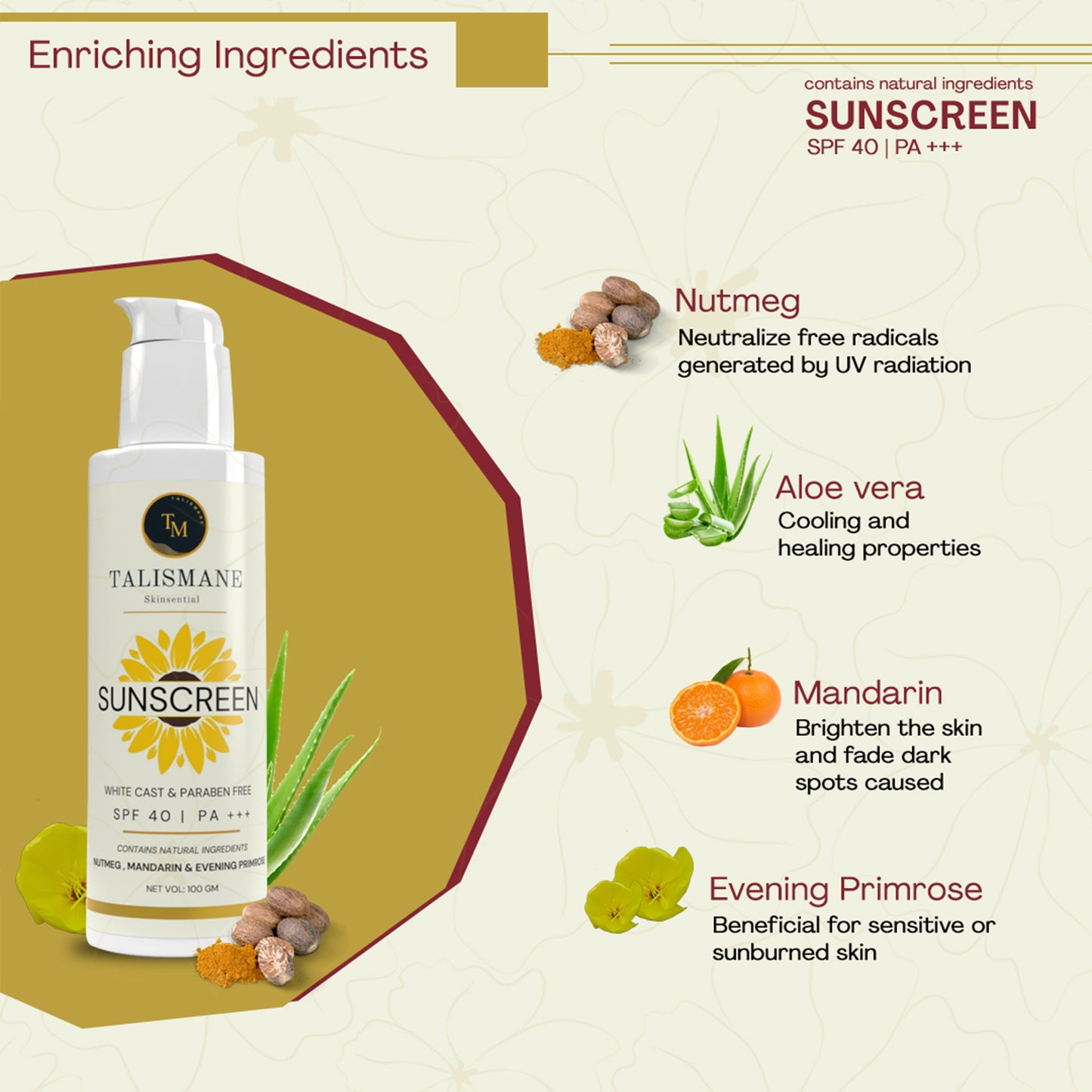 MOISTURISING SUNSCREEN LOTION SPF 40 PA+++ (100 gm)- TALISMANE SKINSENTIAL