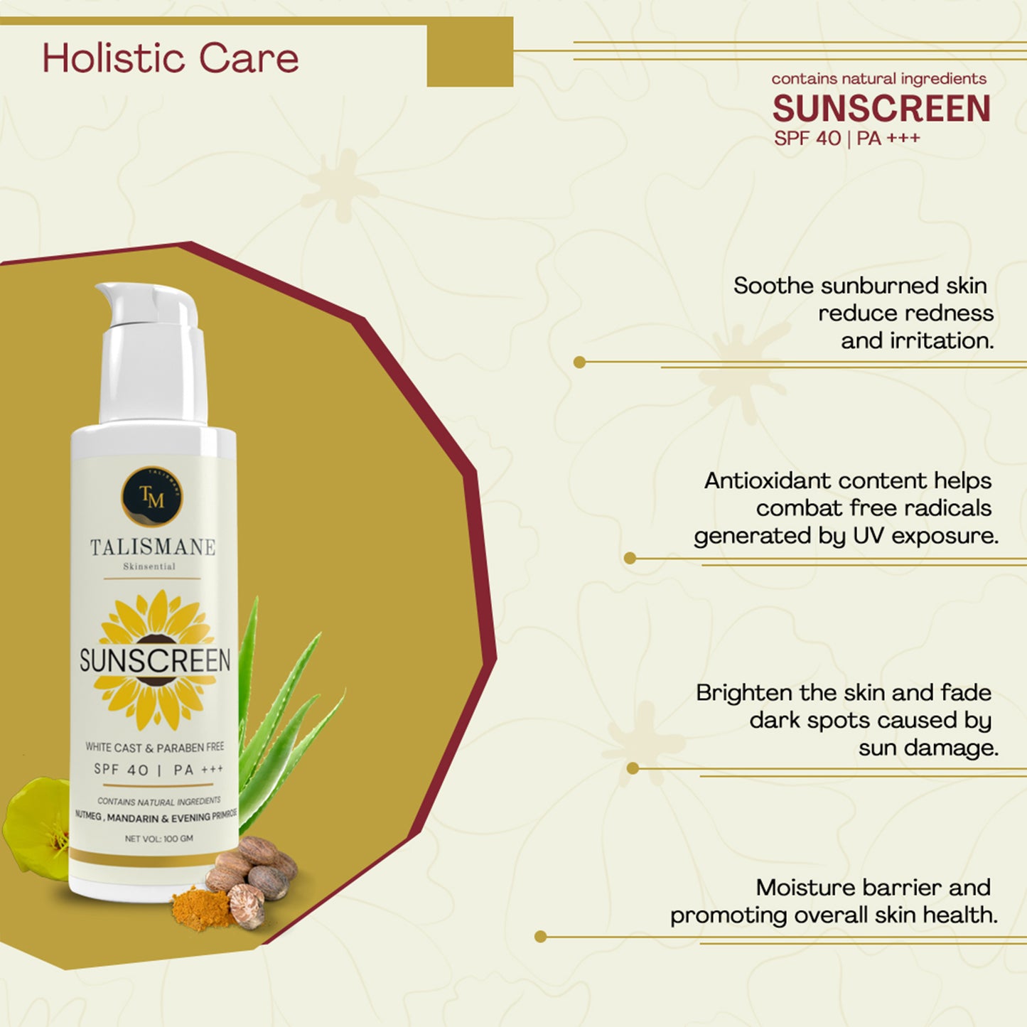 MOISTURISING SUNSCREEN LOTION SPF 40 PA+++ (100 gm)- TALISMANE SKINSENTIAL